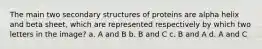 The main two secondary structures of proteins are alpha helix and beta sheet, which are represented respectively by which two letters in the image? a. A and B b. B and C c. B and A d. A and C