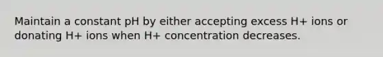 Maintain a constant pH by either accepting excess H+ ions or donating H+ ions when H+ concentration decreases.