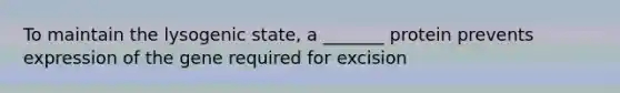 To maintain the lysogenic state, a _______ protein prevents expression of the gene required for excision