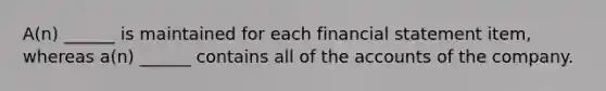 A(n) ______ is maintained for each financial statement item, whereas a(n) ______ contains all of the accounts of the company.