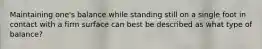 Maintaining one's balance while standing still on a single foot in contact with a firm surface can best be described as what type of balance?