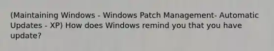 (Maintaining Windows - Windows Patch Management- Automatic Updates - XP) How does Windows remind you that you have update?