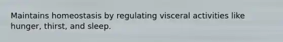Maintains homeostasis by regulating visceral activities like hunger, thirst, and sleep.