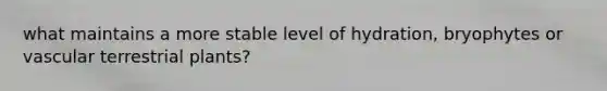 what maintains a more stable level of hydration, bryophytes or vascular terrestrial plants?