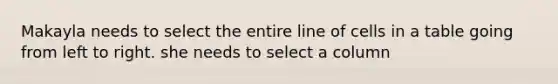 Makayla needs to select the entire line of cells in a table going from left to right. she needs to select a column