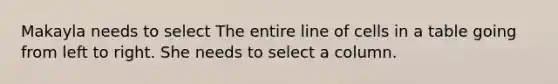 Makayla needs to select The entire line of cells in a table going from left to right. She needs to select a column.