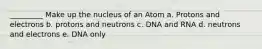 _________ Make up the nucleus of an Atom a. Protons and electrons b. protons and neutrons c. DNA and RNA d. neutrons and electrons e. DNA only