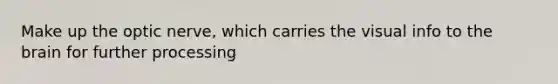 Make up the optic nerve, which carries the visual info to the brain for further processing