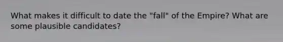 What makes it difficult to date the "fall" of the Empire? What are some plausible candidates?