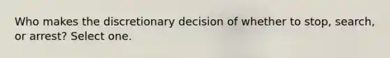 Who makes the discretionary decision of whether to stop, search, or arrest? Select one.