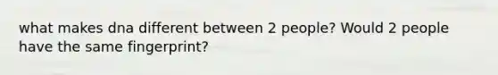 what makes dna different between 2 people? Would 2 people have the same fingerprint?