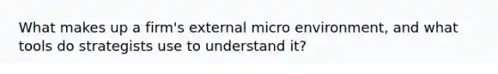 What makes up a firm's external micro environment, and what tools do strategists use to understand it?