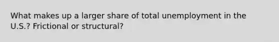 What makes up a larger share of total unemployment in the U.S.? Frictional or structural?