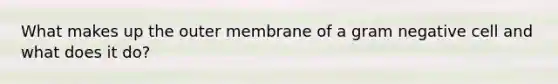 What makes up the outer membrane of a gram negative cell and what does it do?