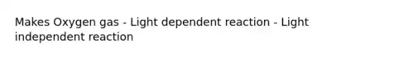 Makes Oxygen gas - Light dependent reaction - Light independent reaction