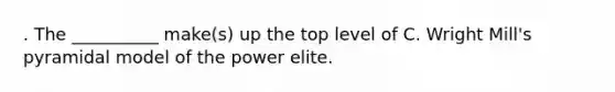 . The __________ make(s) up the top level of C. Wright Mill's pyramidal model of the power elite.