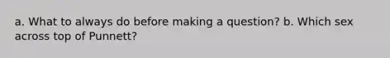 a. What to always do before making a question? b. Which sex across top of Punnett?