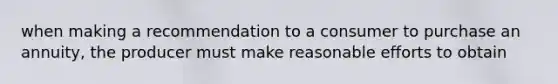 when making a recommendation to a consumer to purchase an annuity, the producer must make reasonable efforts to obtain