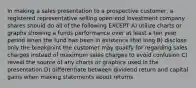 In making a sales presentation to a prospective customer, a registered representative selling open-end investment company shares should do all of the following EXCEPT A) utilize charts or graphs showing a funds performance over at least a ten year period when the fund has been in existence that long B) disclose only the breakpoint the customer may qualify for regarding sales charges instead of maximum sales charges to avoid confusion C) reveal the source of any charts or graphics used in the presentation D) differentiate between dividend return and capital gains when making statements about returns