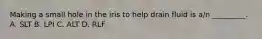 Making a small hole in the iris to help drain fluid is​ a/n _________. A. SLT B. LPI C. ALT D. RLF