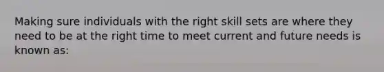 Making sure individuals with the right skill sets are where they need to be at the right time to meet current and future needs is known as: