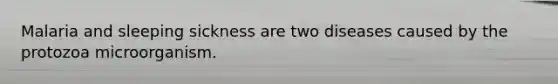 Malaria and sleeping sickness are two diseases caused by the protozoa microorganism.