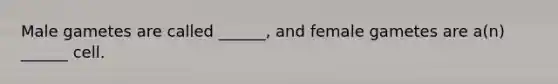 Male gametes are called ______, and female gametes are a(n) ______ cell.