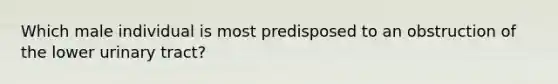 Which male individual is most predisposed to an obstruction of the lower urinary tract?