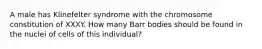 A male has Klinefelter syndrome with the chromosome constitution of XXXY. How many Barr bodies should be found in the nuclei of cells of this individual?