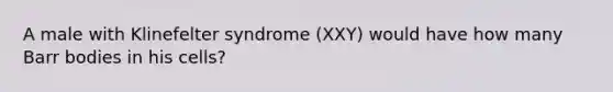 A male with Klinefelter syndrome (XXY) would have how many Barr bodies in his cells?