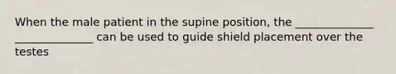 When the male patient in the supine position, the ______________ ______________ can be used to guide shield placement over the testes