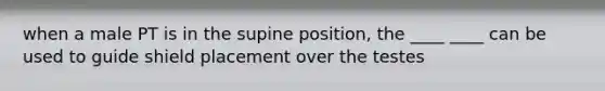 when a male PT is in the supine position, the ____ ____ can be used to guide shield placement over the testes