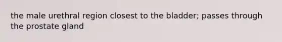 the male urethral region closest to the bladder; passes through the prostate gland