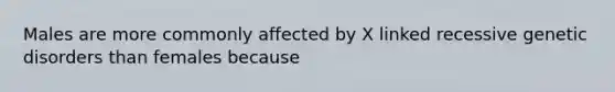 Males are more commonly affected by X linked recessive genetic disorders than females because