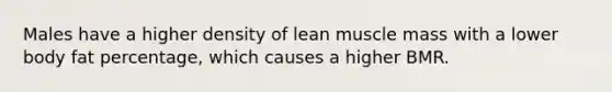 Males have a higher density of lean muscle mass with a lower body fat percentage, which causes a higher BMR.