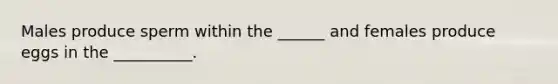 Males produce sperm within the ______ and females produce eggs in the __________.