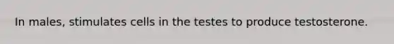 In males, stimulates cells in the testes to produce testosterone.