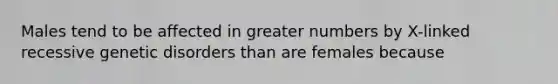 Males tend to be affected in greater numbers by X-linked recessive genetic disorders than are females because