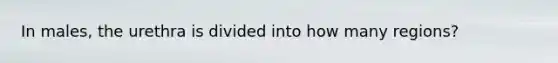 In males, the urethra is divided into how many regions?