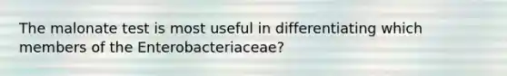 The malonate test is most useful in differentiating which members of the Enterobacteriaceae?