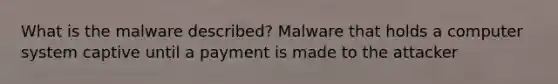 What is the malware described? Malware that holds a computer system captive until a payment is made to the attacker