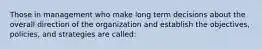 Those in management who make long term decisions about the overall direction of the organization and establish the objectives, policies, and strategies are called: