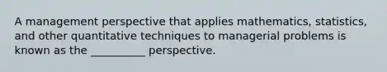 A management perspective that applies mathematics, statistics, and other quantitative techniques to managerial problems is known as the __________ perspective.