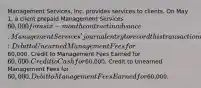 Management Services, Inc. provides services to clients. On May 1, a client prepaid Management Services 60,000 for a six-month contract in advance. Management Services' journal entry to record this transaction will include a: Debit to Unearned Management Fees for60,000. Credit to Management Fees Earned for 60,000. Credit to Cash for60,000. Credit to Unearned Management Fees for 60,000. Debit to Management Fees Earned for60,000.