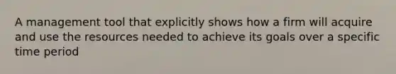 A management tool that explicitly shows how a firm will acquire and use the resources needed to achieve its goals over a specific time period