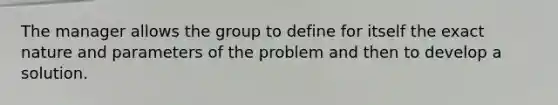 The manager allows the group to define for itself the exact nature and parameters of the problem and then to develop a solution.