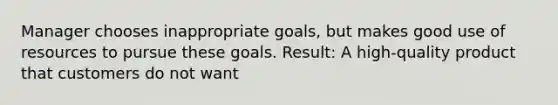 Manager chooses inappropriate goals, but makes good use of resources to pursue these goals. Result: A high-quality product that customers do not want