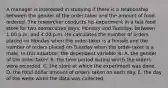 A manager is interested in studying if there is a relationship between the gender of the order-taker and the amount of food ordered. The researcher conducts his experiment in a fast food store for two consecutive days, Monday and Tuesday, between 1.00 p.m. and 4.00 p.m. He calculates the number of orders placed on Monday when the order-taker is a female and the number of orders placed on Tuesday when the order-taker is a male. In this situation, the dependent variable is: A. the gender of the order-taker. B. the time period during which the orders were recorded. C. the store at which the experiment was done. D. the total dollar amount of orders taken on each day. E. the day of the week when the data was collected.