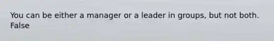 You can be either a manager or a leader in groups, but not both. False