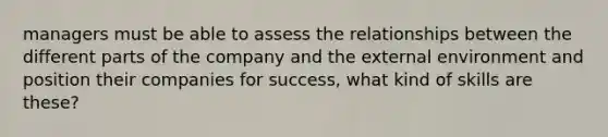 managers must be able to assess the relationships between the different parts of the company and the external environment and position their companies for success, what kind of skills are these?